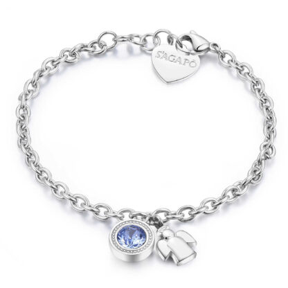 bracciale acciaio light zaffiro e pendente cuore