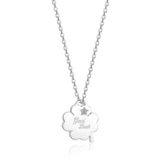 collana con ciondolo quadrifoglio e incisione