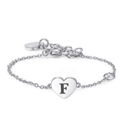 bracciale con cuore lettera F