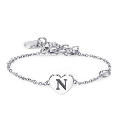 bracciale pendente cuore lettera N