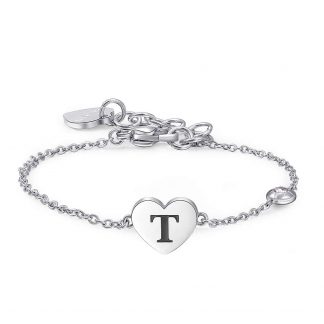 Bracciale acciaio con cristallo e lettera T