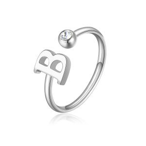 Anello acciaio cristallo bianco e lettera B