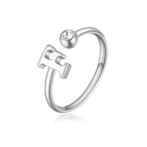 Anello acciaio cristallo bianco e lettera F