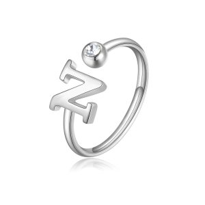 Anello acciaio cristallo bianco e lettera N