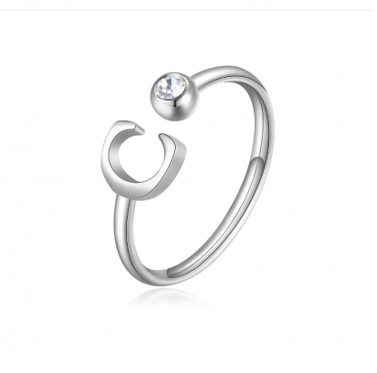 Anello acciaio cristallo bianco e lettera C