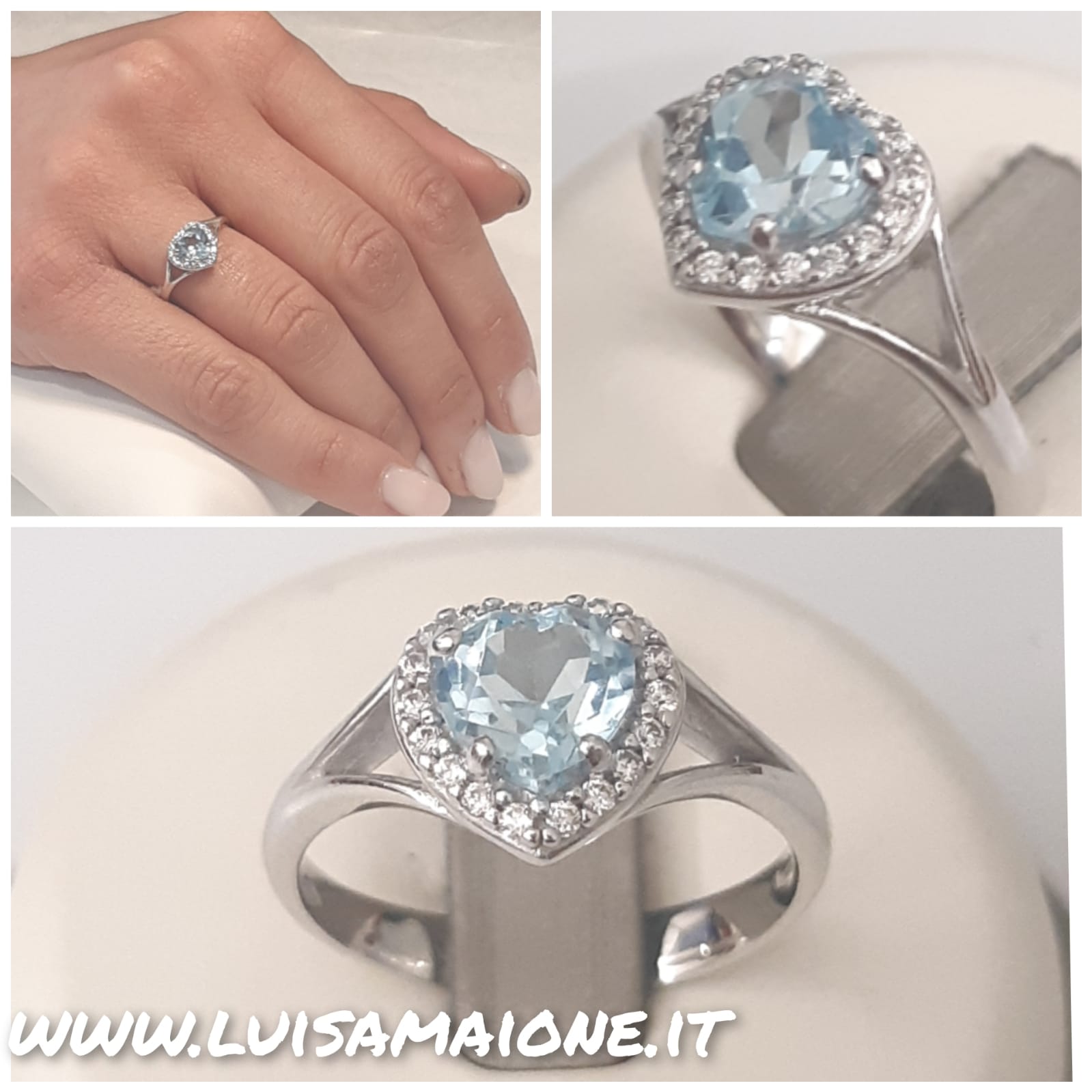 Anello con topazio azzurro e zirconi