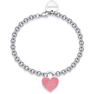 bracciale sagapo con cuore smaltato rosa corallo