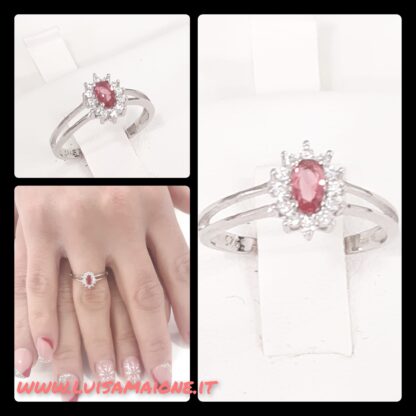 Anello argento pietra rossa ovale