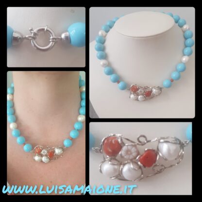 Collana turchese perle e coralli