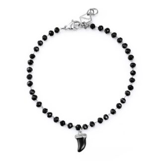 Bracciale pietre nere pendente dente di squalo