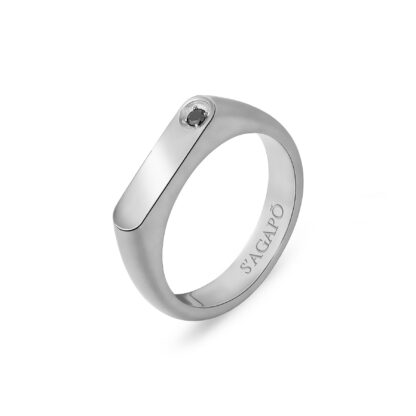 anello uomo acciaio cristallo nero