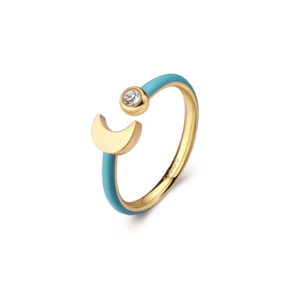 anello acciaio dorato smalto luna