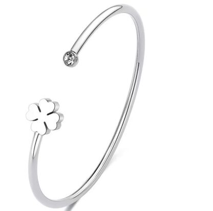 Bracciale rigido acciaio con quadrifoglio