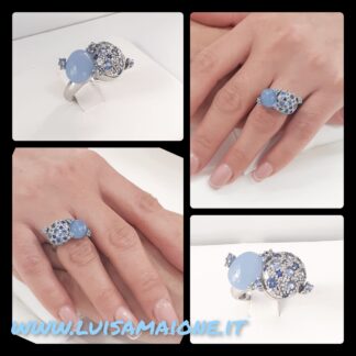 Anello argento rodiato blu