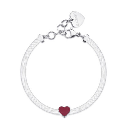 Bracciale S’Agapò in Acciaio con Cuore e Smalto Rosso