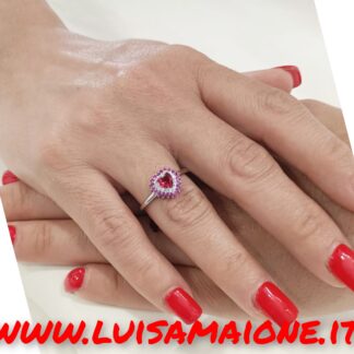 Anello Argento Cuore Fucsia e Zirconi