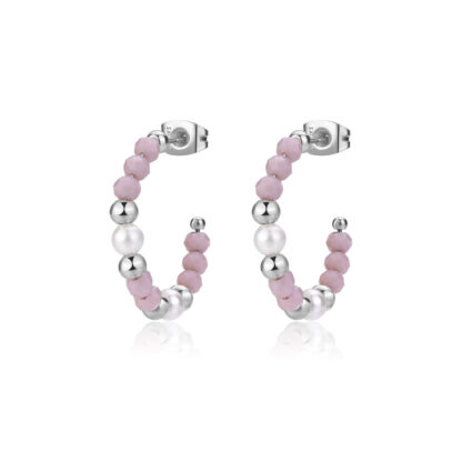 Orecchini GLINT con Sfere in Vetro Rosa e Perle