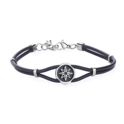 Bracciale Panama in Gomma Nera con Rosa dei Venti - immagine 3