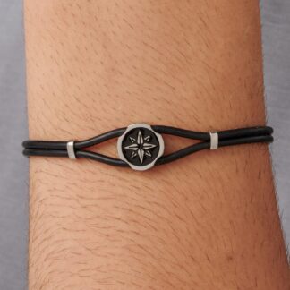 Bracciale Panama in Gomma Nera con Rosa dei Venti