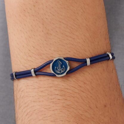 Bracciale Panama in Gomma Blu con Ancora - immagine 2