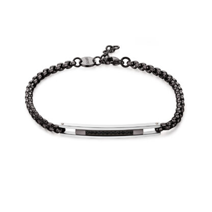 Bracciale Proud in Acciaio con Finitura Rutenio e Cristalli Neri