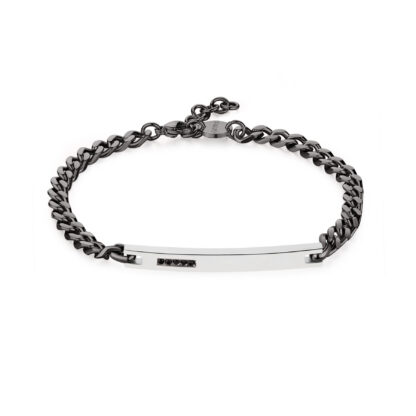 Bracciale Proud in Acciaio con Finitura Rutenio e Cristalli Neri