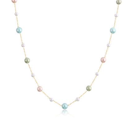 Collana Wisdom in Acciaio con Finitura Oro 14K e Perle Colorate