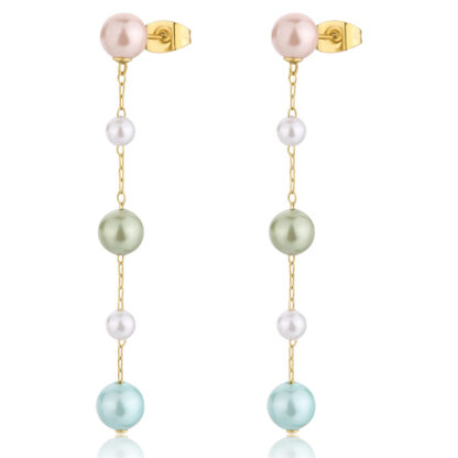 Orecchini Wisdom Pendenti in Acciaio con Finitura Oro 14K e Perle Colorate