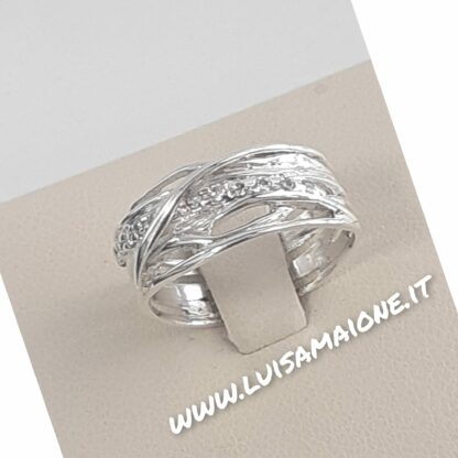 Anello Fascia Argento Rodiato con Zirconi - immagine 4