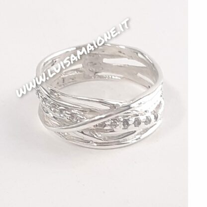 Anello Fascia Argento Rodiato con Zirconi - immagine 2