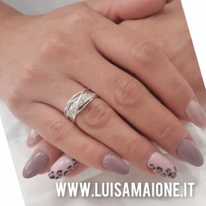 Anello Fascia Argento Rodiato con Zirconi
