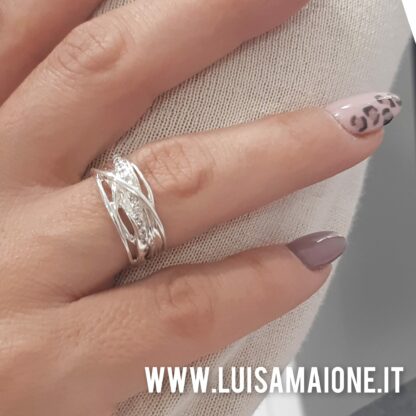 Anello Fascia Argento Rodiato con Zirconi - immagine 3