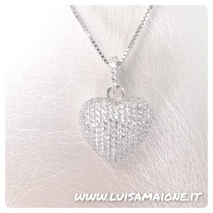 Collana Cuore Pavé in Argento Rodiato con Zirconi - immagine 2