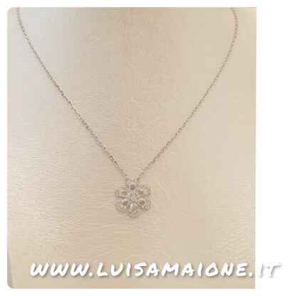 Ciondolo Fiore di Zirconi in Argento Rodiato 925 - immagine 3