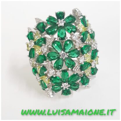 Anello Fascia Bombata con Fiori di Smeraldo - immagine 3