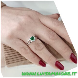 Anello in Argento 925 con Cuore Verde - Luisa Maione Selection
